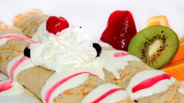 Pancakes Cream Cream Fruit wallpaper