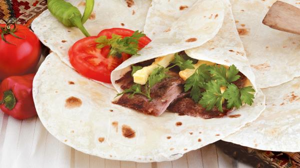 Pancakes Meat Vegetables Herbs wallpaper