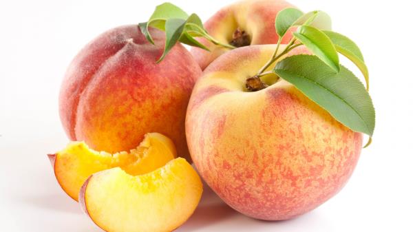 Peach Slice Cut White Background wallpaper