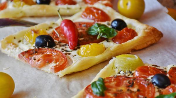 Pizza Vegetables Olives Peppers Cheese wallpaper