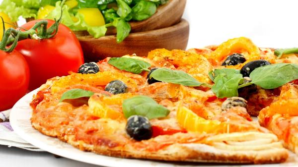Pizza Vegetables White Background Tomatoes Herbs wallpaper