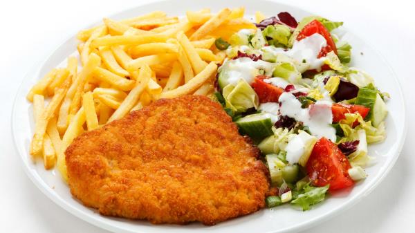 Potatoes Chicken Lettuce Mayonnaise Plate White Background wallpaper