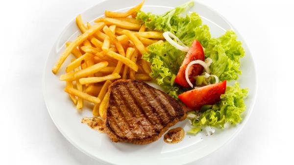 Potatoes Steak Meat Dish Salad Cabbage Tomatoes wallpaper