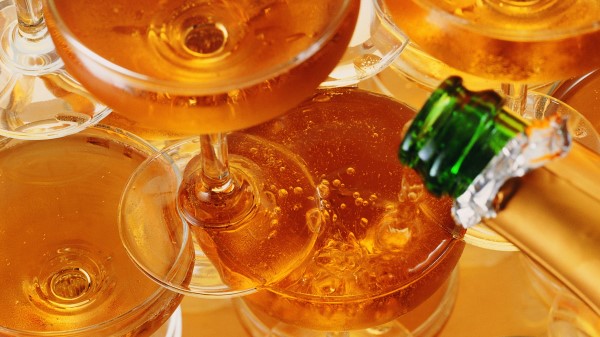 Pyramid Glasses Filling Bottle Champagne Wallpaper