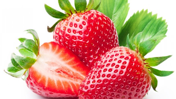 Strawberry Leaves Cut White Background wallpaper