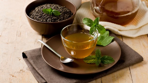 Tea Mint Leaves Teapot Spoon Bowl wallpaper