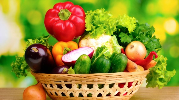 Vegetables Basket Green Background Garden Greens wallpaper