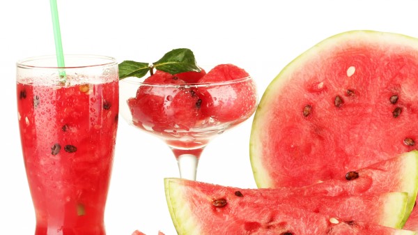 Watermelon Juice Glass Ice White Background Wallpaper