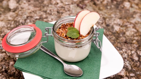 Yogurt Dessert Apples Nuts wallpaper