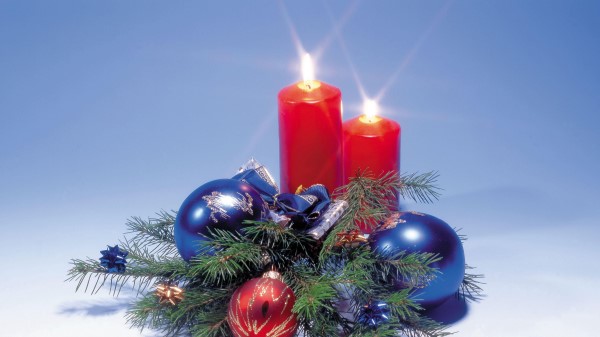 Candles Balls Branch Bow Knot Pine Needle Wallpaper