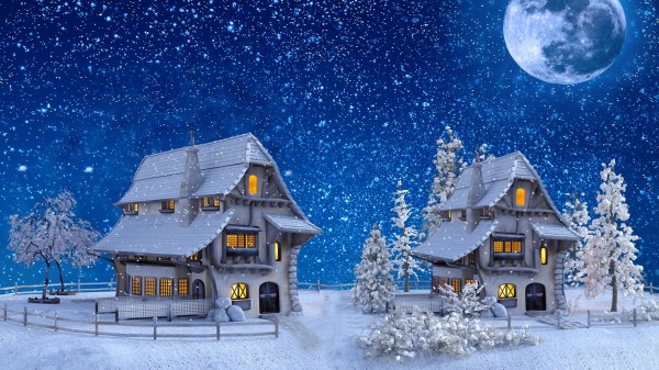 Houses Winter Snow Wallpaper