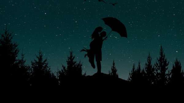Couple Silhouettes Starry Sky Image wallpaper