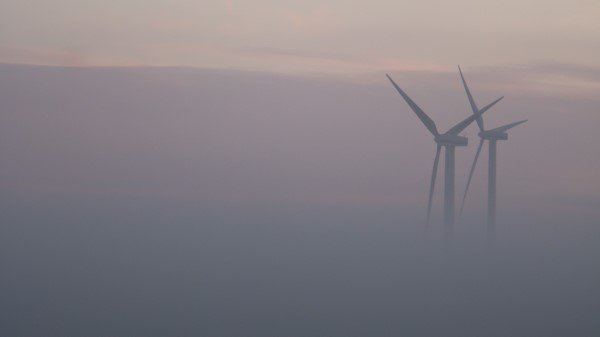 Windmills Fog Field wallpaper