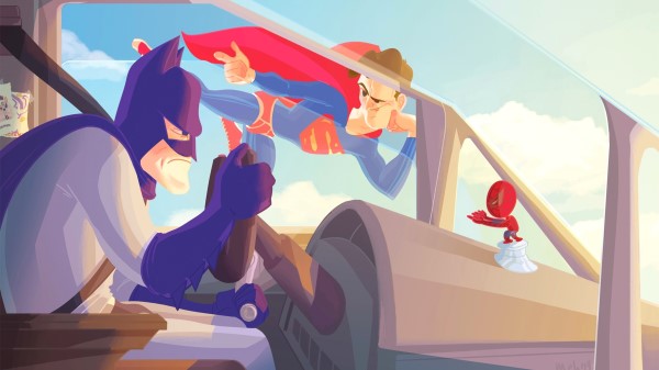 Batman Flying Jet Alongside Superman Spiderman 5i Wallpaper