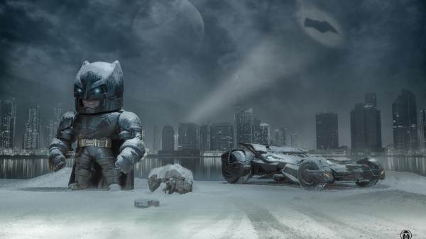 Batman Outside Gotham With Batmobile Wallpaper