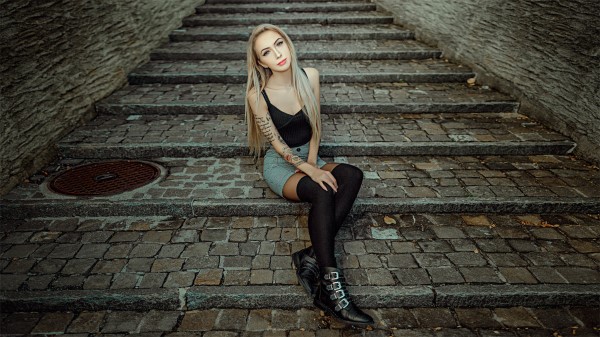 Blue Eyes Girl Sitting Long Hair Wallpaper