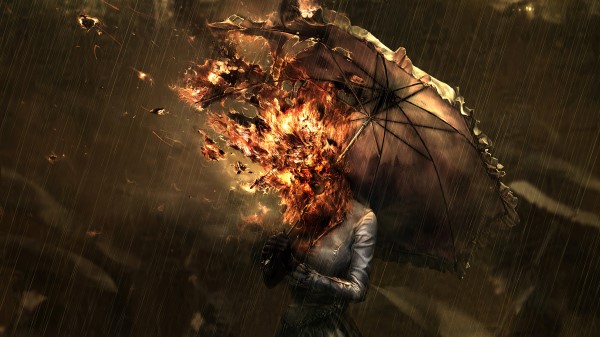 Burning Face Umbrella 4k Wallpaper