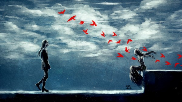 Clouds Anime Girl And Boy Wallpaper