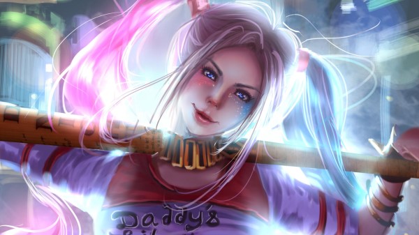 Cute Harley Quinn Artwork Uv Wallpaper