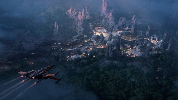 Star Wars Land At Night Concept Art Wide 8k wallpaper