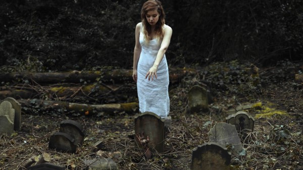 Women Long Hair White Dress Graveyards 8k wallpaper