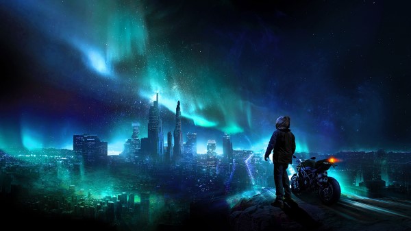 Motorcyclist Night Starry Sky wallpaper