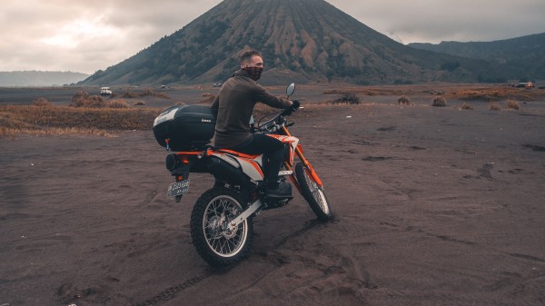Motorcyclist Sand Volcano wallpaper