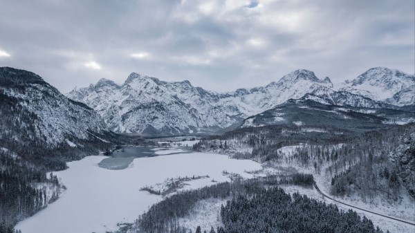 Almsee Austria Mountains Winter Snow Lake Wallpaper