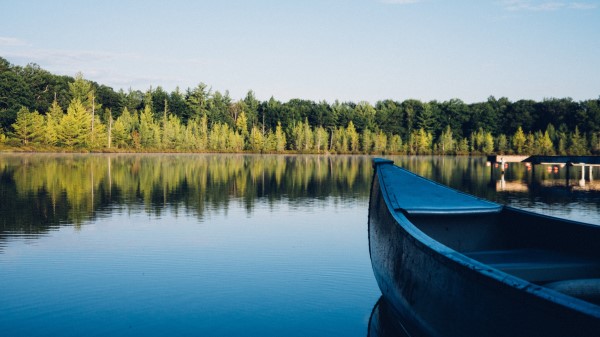 Boat Canoe Lake Trees Wallpaper