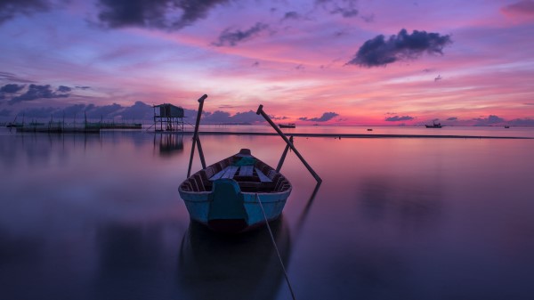Boat Dawn Horizon Wallpaper