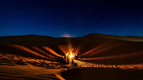 Bonfire Camping Desert Wallpaper