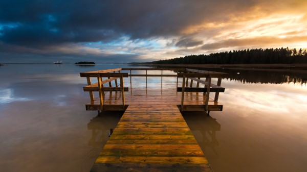 Bridge Lake Wooden Pier Evening Sweden Wallpaper Wallpaper