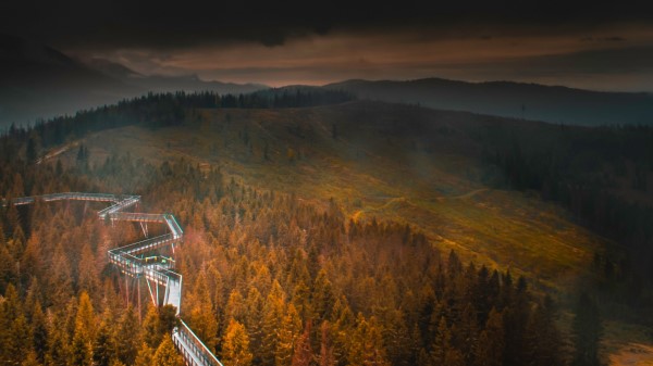 Bridge Mountains Fog Wallpaper