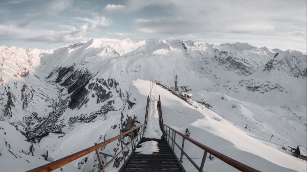 Bridge Mountains Snow Wallpaper