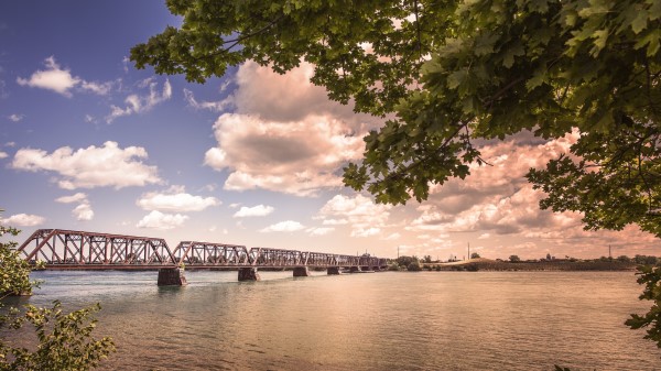 Bridge River Sky Trees Wallpaper