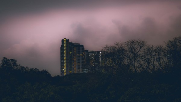 Building Bushes Clouds Wallpaper