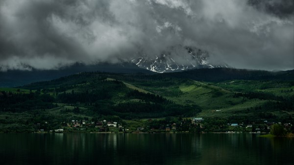 Coast Mountains Buildings Fog Wallpaper
