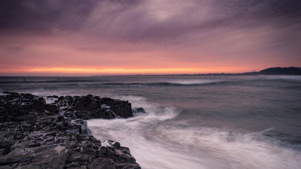 Coast Rocks Sunset Wallpaper