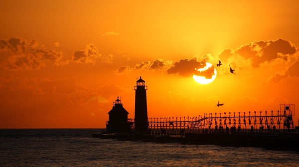Decline Disk Sun Beacon Birds Orange Tranquillity Wallpaper