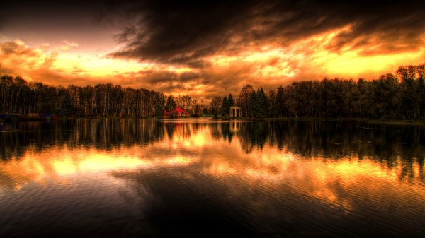 Decline Evening Reflection Sky Wood Coast House Wallpaper Wallpaper