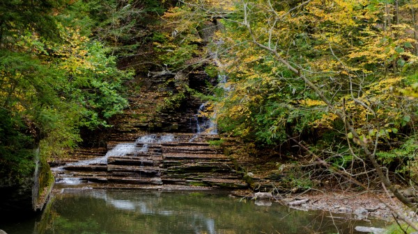 Fall Waterfall Rocks Trees Landscape Wallpaper