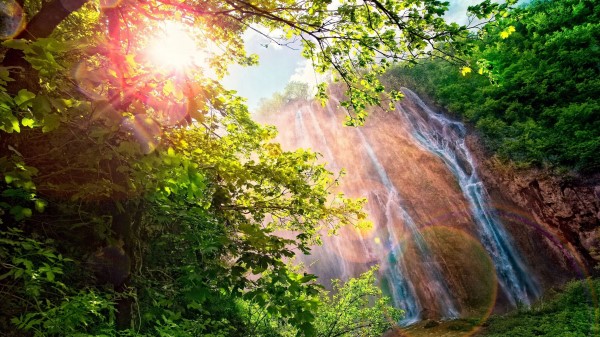Falls Patches Of Light Bright Sun Day Wallpaper