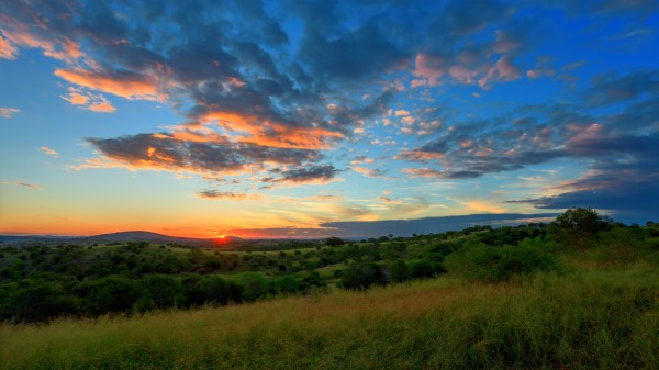 Field Hills Grass Sunset Wallpaper Wallpaper