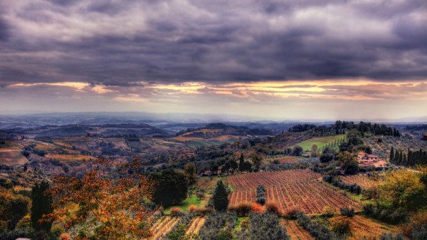 Field Sky Sunset View From The Top Landscap Wallpaper