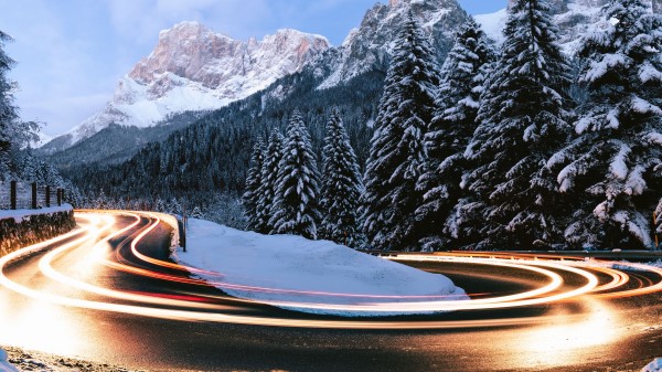 Fir Winter Turn Road Snow Wallpaper