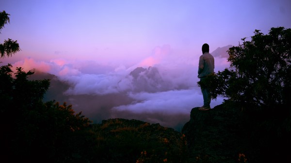 Fog Man Mountains Top Wallpaper