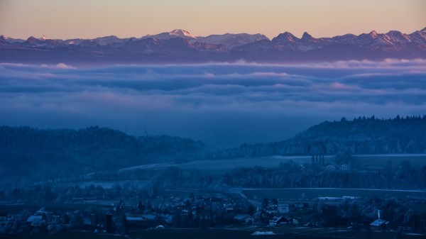 Fog Mountains Twilight Wallpaper