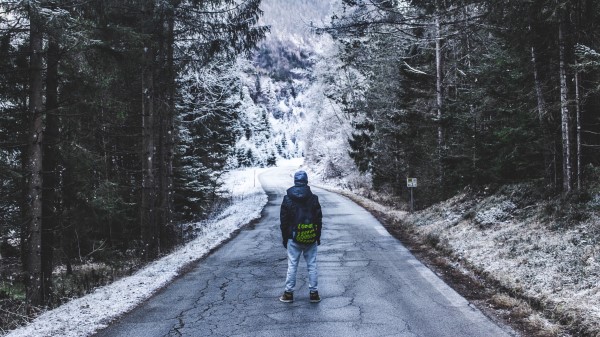 Forest Walk Lonely Winter Road Wallpaper