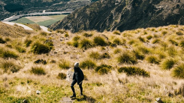 Girl Mountains Grass Wallpaper