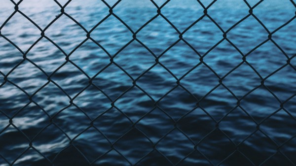 Grid Fence Sea Water Wallpaper